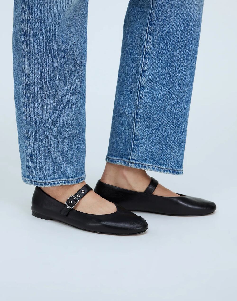 Madewell The Remy Mary Jane Flat Shoes Comfort Leather Black Size 9.5 NWOB